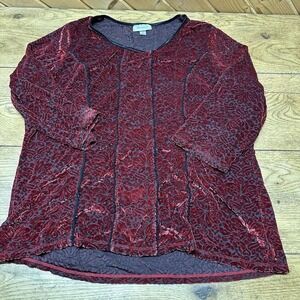 Dressbarn Womens Top 2XL Red‎ Black Floral Blouse Whimsygoth Vamp Fairy Burnout